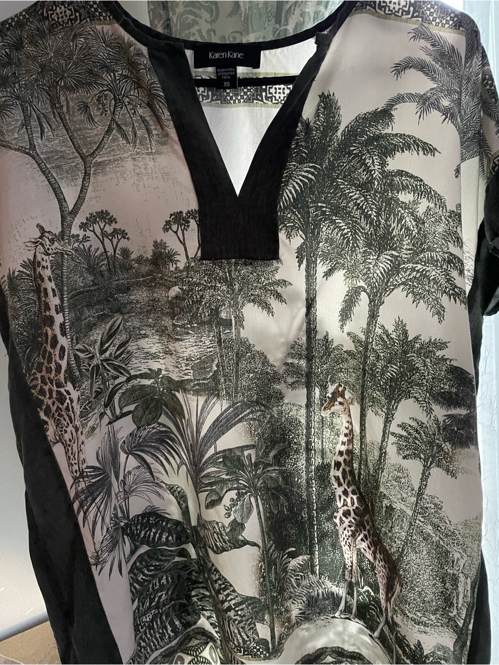 Karen Kane Tropical Giraffe Print Resortwear in cream & green all size